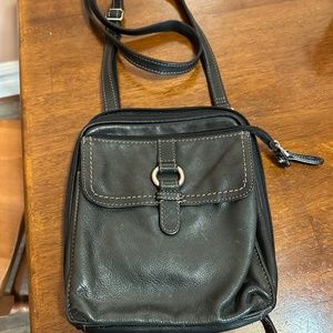 Vtg 90s/Y2K Fossil Black Leather Crossbody Organizer Bag